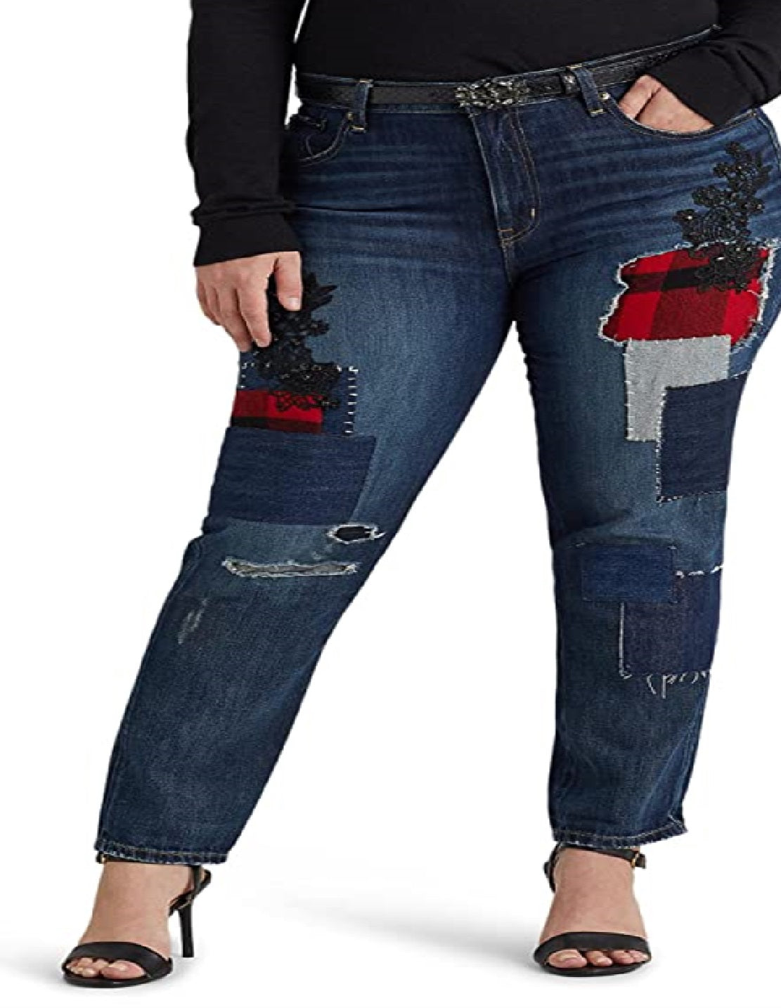 Calça Jeans Ralph Lauren Feminina Patchwork Relaxed Tapered Ankle Jeans Azul Tamanho Pequeno