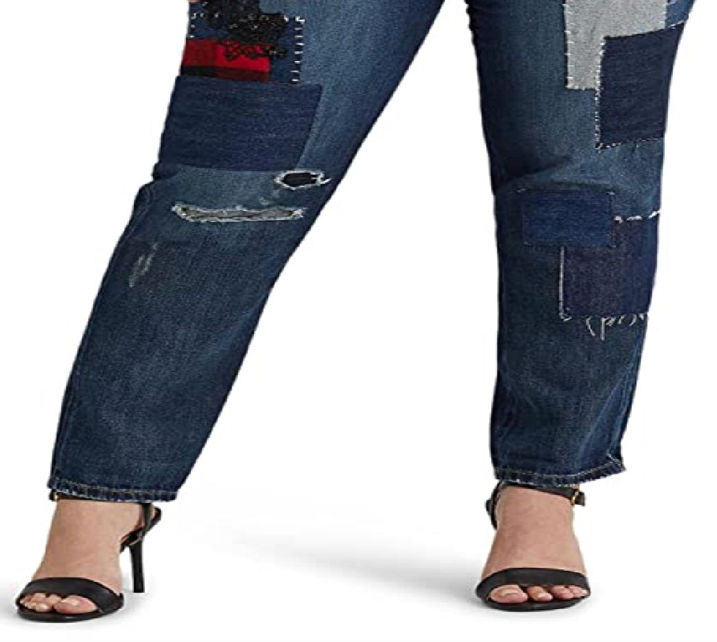 Calça Jeans Ralph Lauren Feminina Patchwork Relaxed Tapered Ankle Jeans Azul Tamanho Pequeno