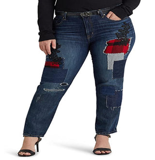 Calça Jeans Ralph Lauren Feminina Patchwork Relaxed Tapered Ankle Jeans Azul Tamanho 18W