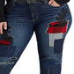 Calça Jeans Ralph Lauren Feminina Patchwork Relaxed Tapered Ankle Jeans Azul Tamanho 18W