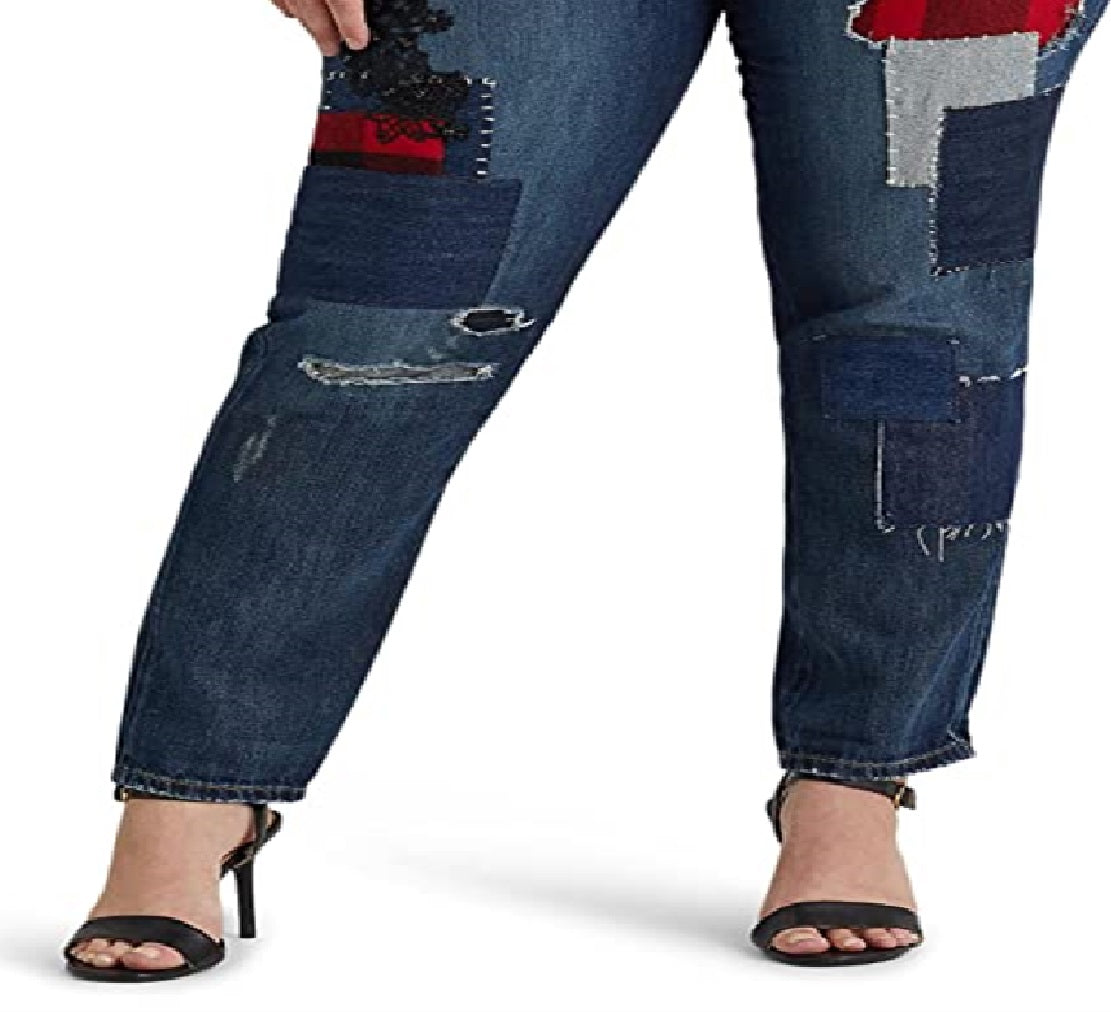 Calça Jeans Ralph Lauren Feminina Patchwork Relaxed Tapered Ankle Jeans Azul Tamanho 18W