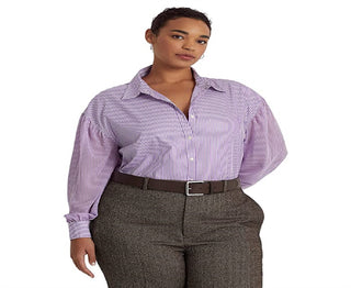 Camisa listrada feminina Ralph Lauren Broadcloth roxa tamanho 3X