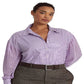 Camisa listrada feminina Ralph Lauren Broadcloth roxa tamanho 3X