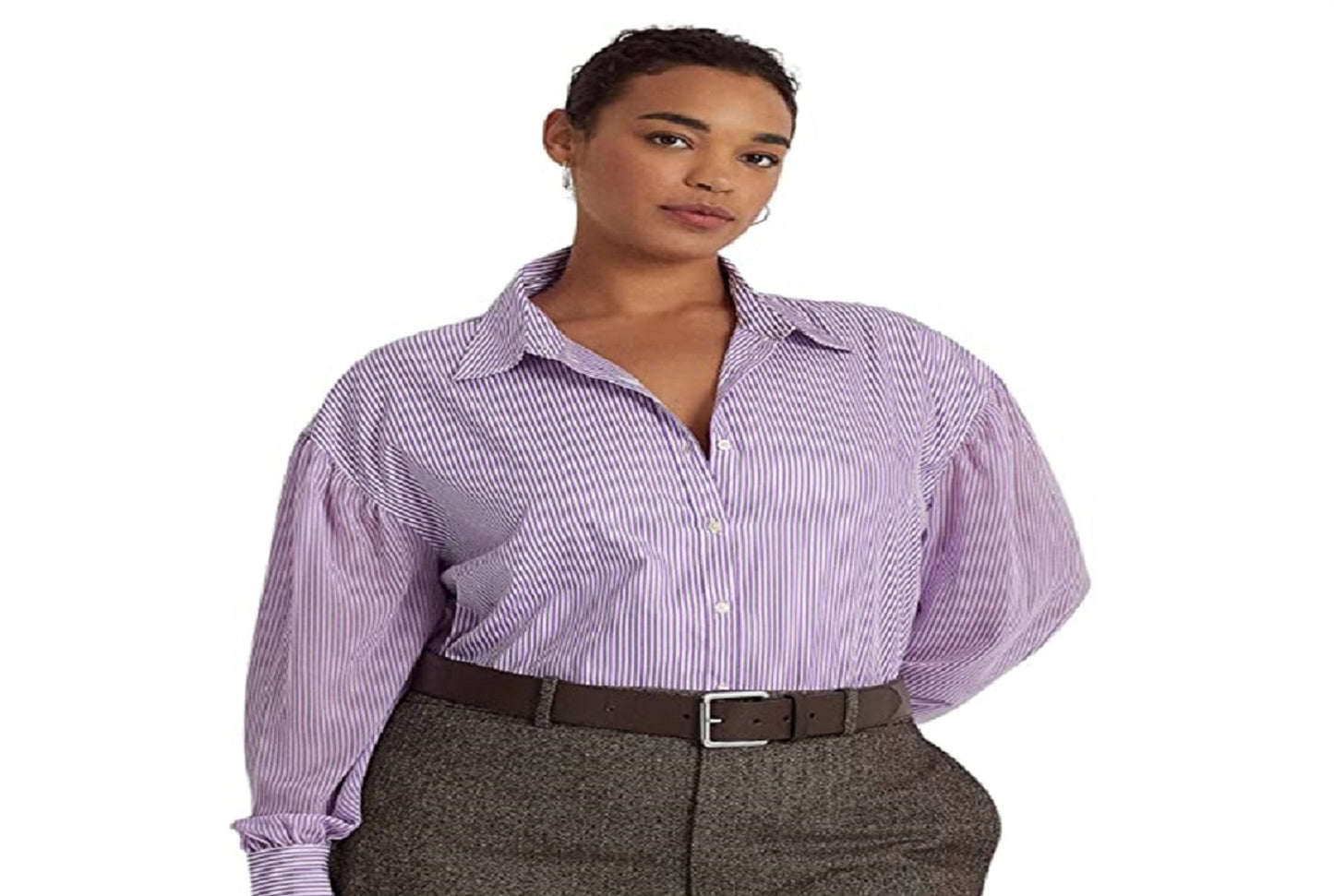 Camisa listrada feminina Ralph Lauren Broadcloth roxa tamanho 3X