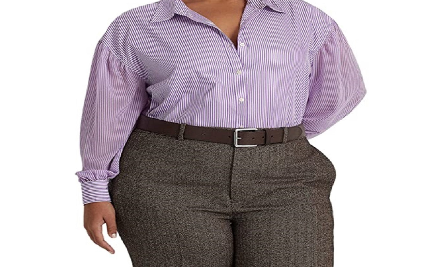 Camisa listrada feminina Ralph Lauren Broadcloth roxa tamanho 3X