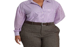 Camisa listrada feminina Ralph Lauren Broadcloth roxa tamanho 3X