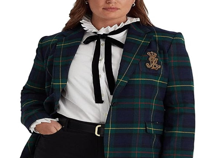 Ralph Lauren Blazer Feminino Xadrez Bullion Twill Verde Tamanho 20W