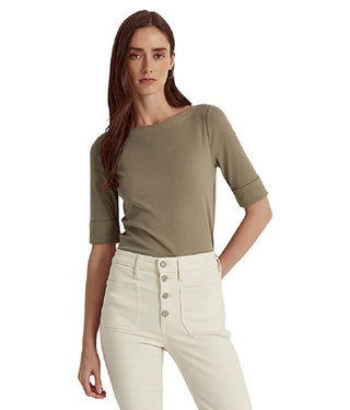 Blusa Ralph Lauren Feminina de Algodão Elástico com Decote Canoa Verde Tamanho X-G