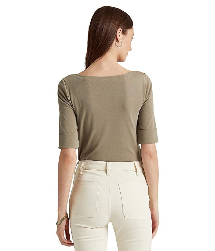 Blusa Ralph Lauren Feminina de Algodão Elástico com Decote Canoa Verde Tamanho X-G