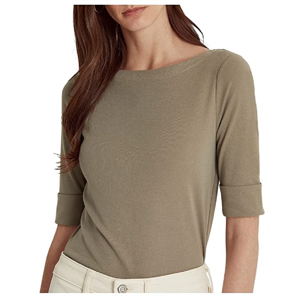Blusa Ralph Lauren Feminina de Algodão Elástico com Decote Canoa Verde Tamanho X-G