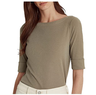 Blusa Ralph Lauren Feminina de Algodão Elástico com Decote Canoa Verde Tamanho X-G