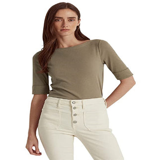 Blusa Ralph Lauren Feminina de Algodão Elástico com Decote Canoa Verde Tamanho XS