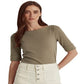 Blusa Ralph Lauren Feminina de Algodão Elástico com Decote Canoa Verde Tamanho XS