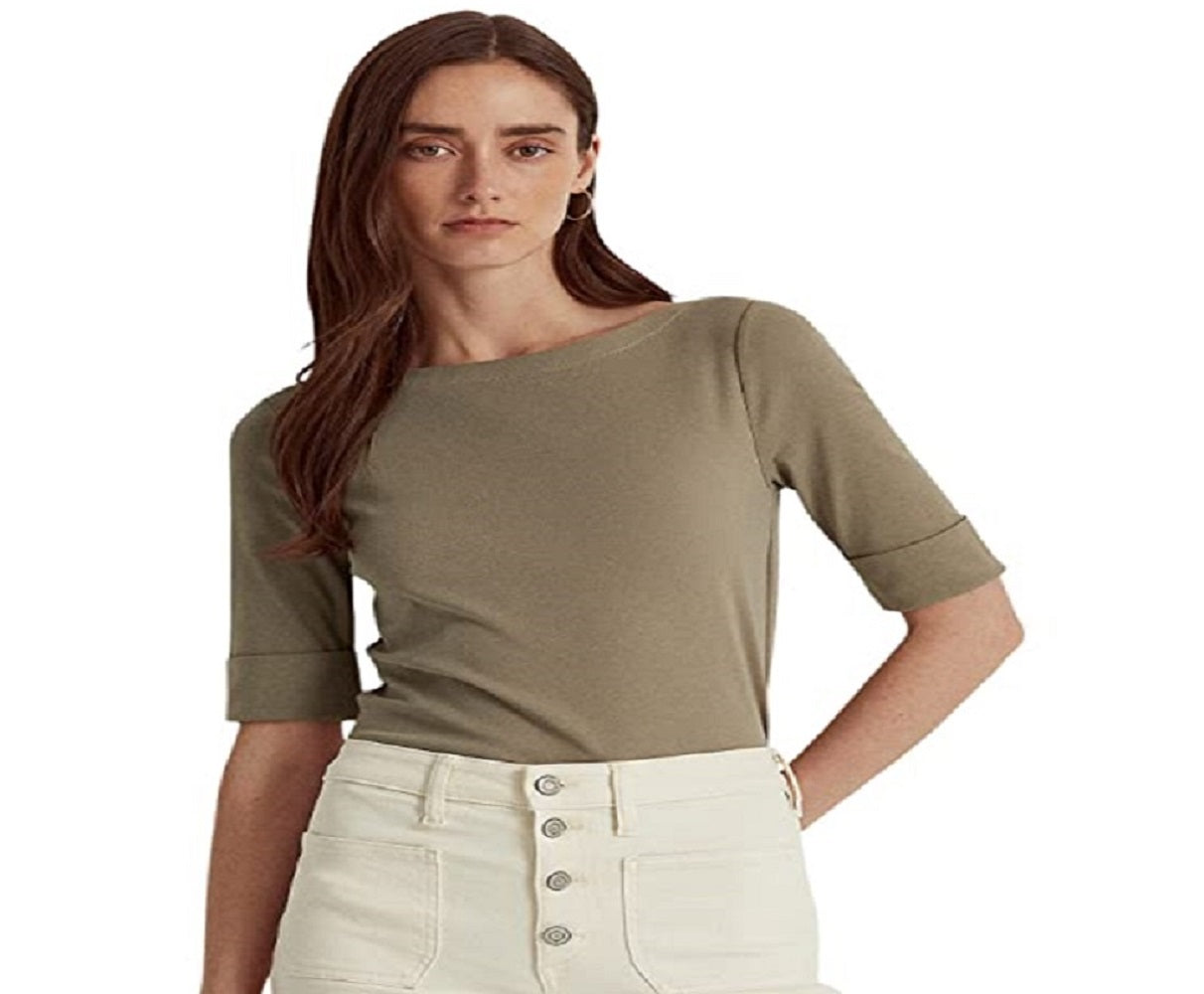 Blusa Ralph Lauren Feminina de Algodão Elástico com Decote Canoa Verde Tamanho XS