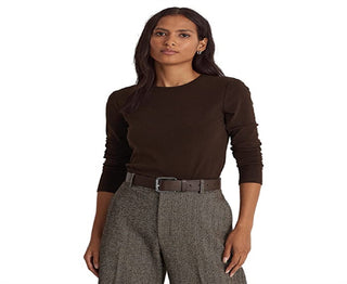 Blusa Ralph Lauren Feminina Manga Longa em Algodão e Mistura de Algodão Marrom Tamanho Médio