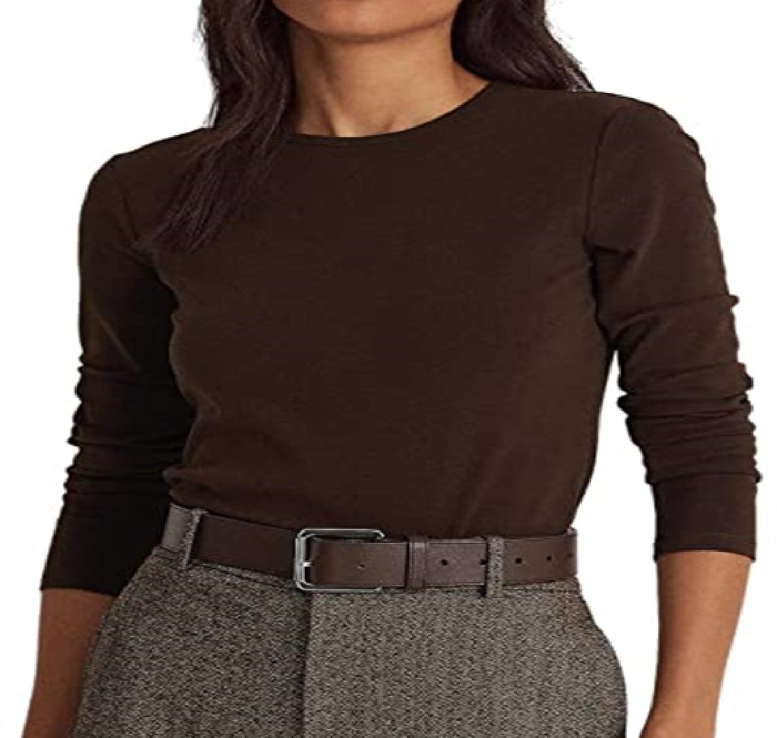 Blusa Ralph Lauren Feminina Manga Longa em Algodão Misto Marrom Tamanho X-G