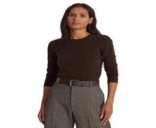 Blusa Ralph Lauren Feminina Manga Longa em Algodão Misto Marrom Tamanho XS