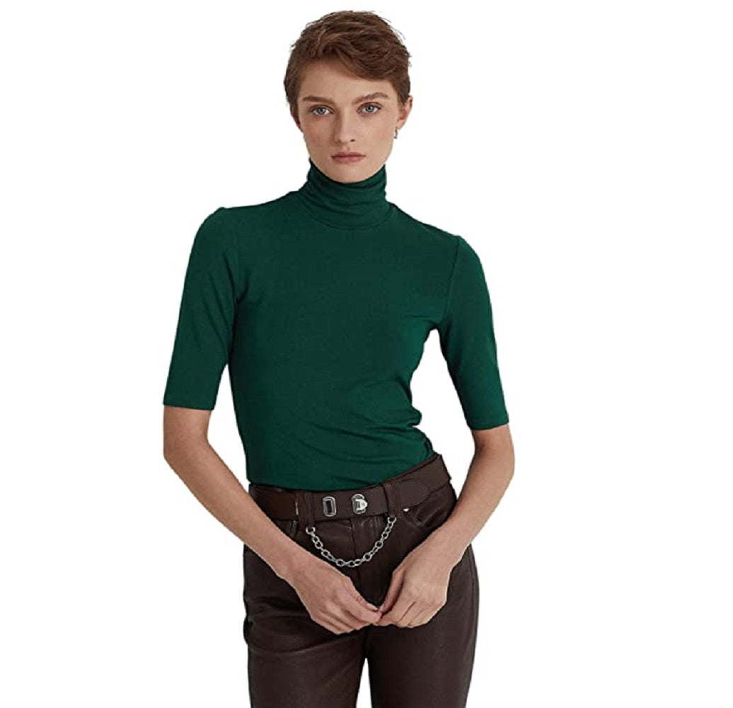 Camisa Ralph Lauren Feminina Stretch Jersey Gola Alta Verde Tamanho P