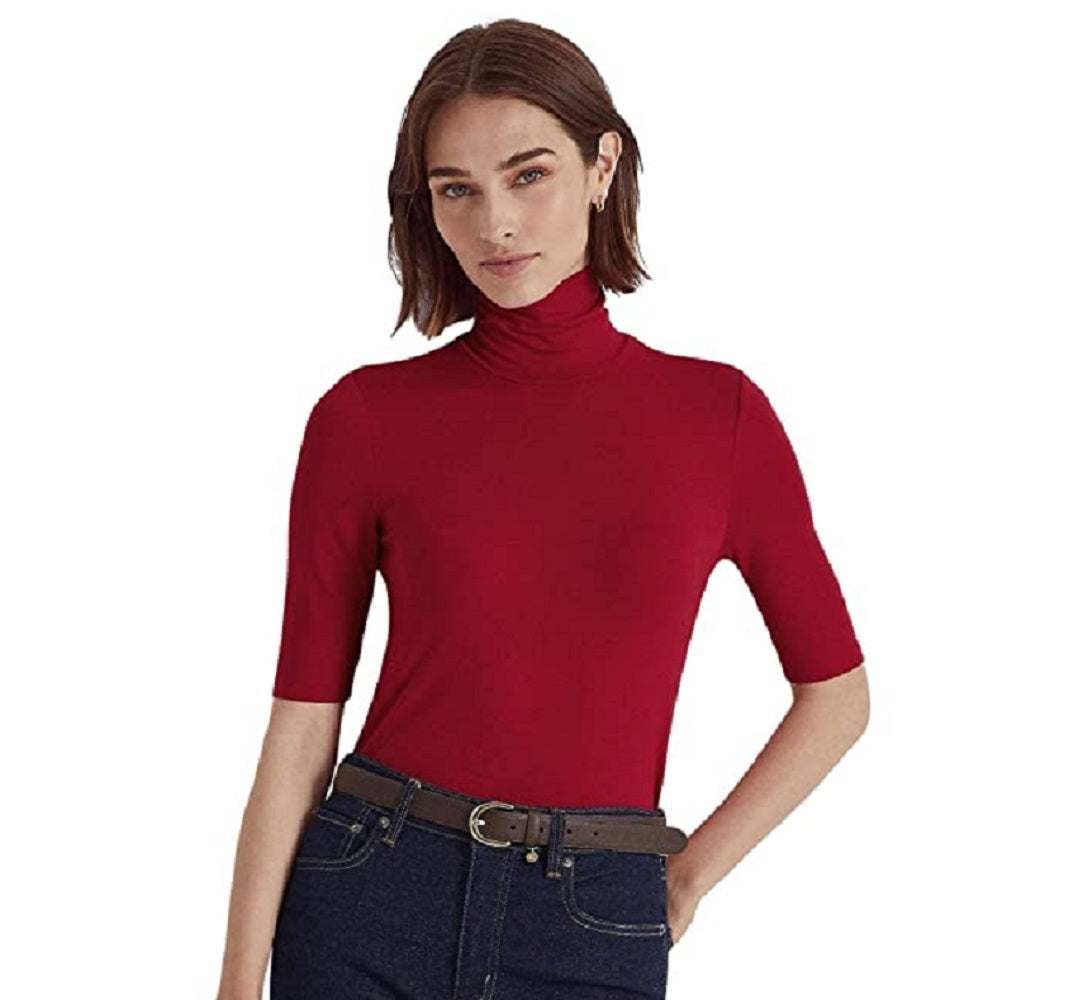Camisa Ralph Lauren Feminina Stretch Jersey Gola Alta Vermelha Tamanho X-G