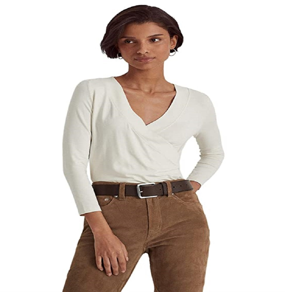 Camiseta Ralph Lauren Feminina Surplice Jersey Branca