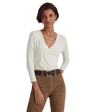Ralph Lauren Women's Surplice Jersey Top White