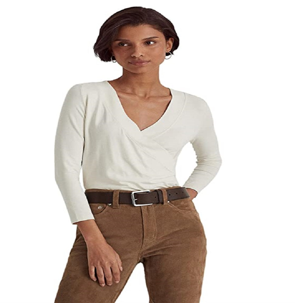 Camiseta Ralph Lauren Feminina Surplice Jersey Branca