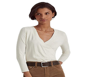 Ralph Lauren Women's Surplice Jersey Top White