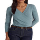 Ralph Lauren Blusa de malha feminina Surplice Azul Tamanho Grande