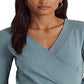 Ralph Lauren Blusa de malha feminina Surplice Azul Tamanho Grande