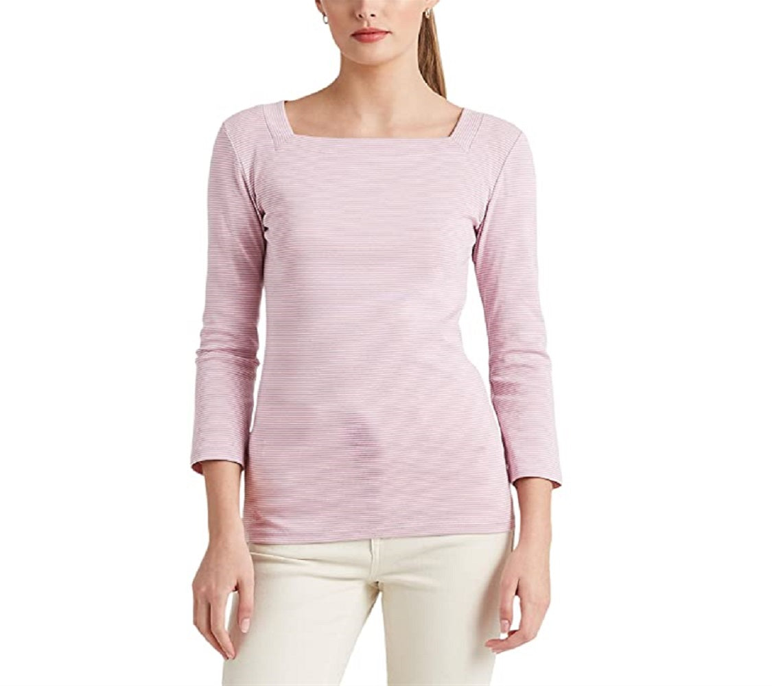 Blusa Ralph Lauren Feminina Listrada de Algodão Elástico Rosa Tamanho X-S