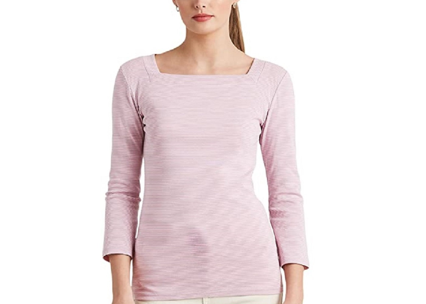 Blusa Ralph Lauren Feminina Listrada de Algodão Elástico Rosa Tamanho X-S