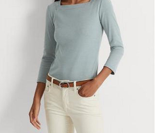 Blusa Ralph Lauren Feminina Listrada de Algodão Elástico Azul Tamanho Grande