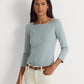 Blusa feminina Ralph Lauren listrada de algodão elástico azul tamanho X-G