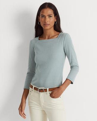 Blusa feminina Ralph Lauren listrada de algodão elástico azul tamanho X-G
