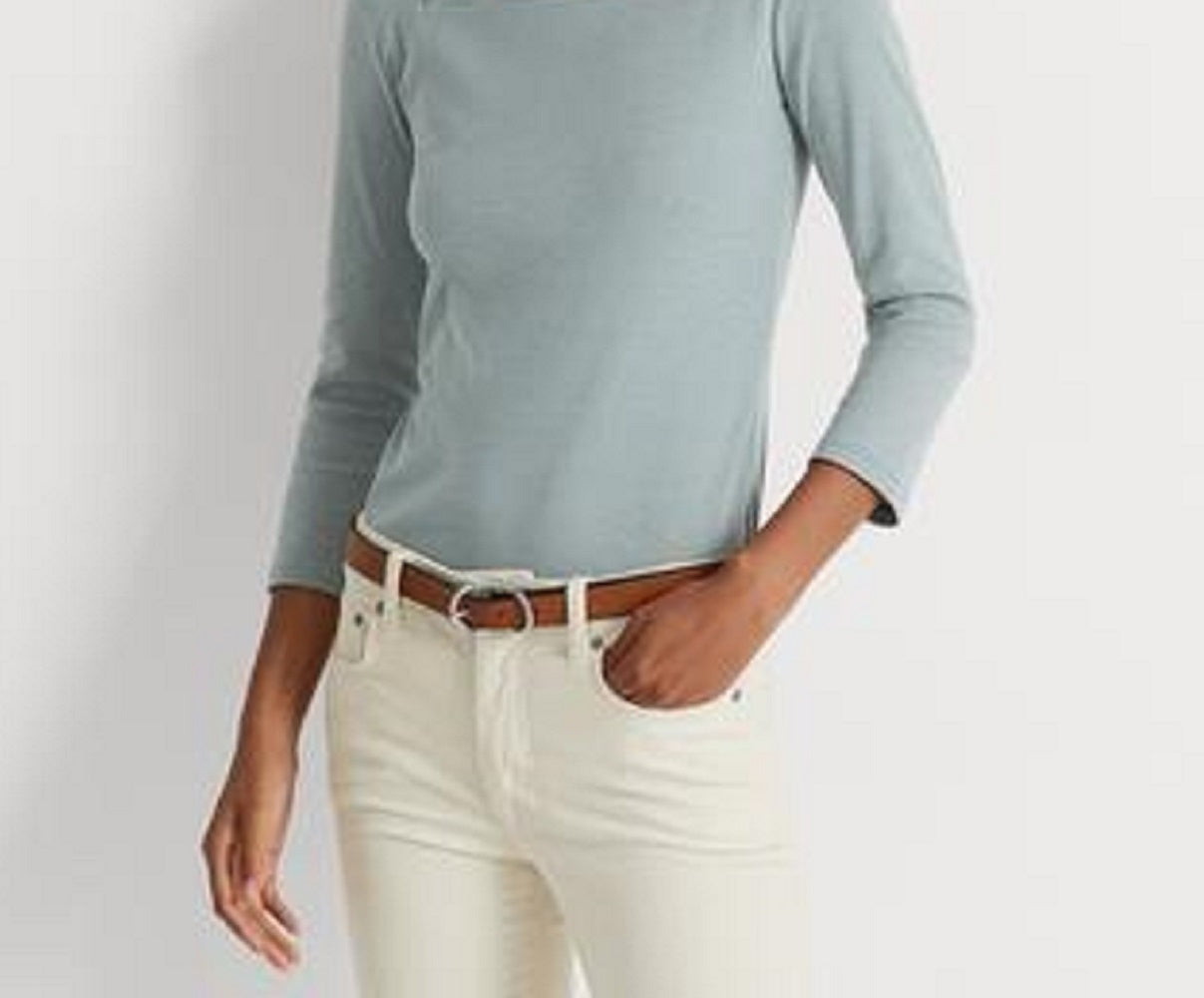 Blusa feminina Ralph Lauren listrada de algodão elástico azul tamanho X-G