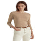 Blusa feminina Ralph Lauren listrada de algodão elástico marrom tamanho médio