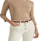 Blusa feminina Ralph Lauren listrada de algodão elástico marrom tamanho médio