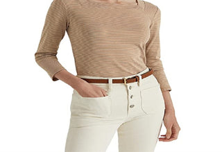 Blusa feminina Ralph Lauren listrada de algodão elástico marrom tamanho médio