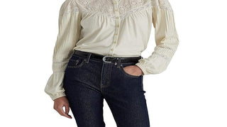 Ralph Lauren Blusa Feminina de Algodão Bordado com Ilhós, Branca, Tamanho Grande
