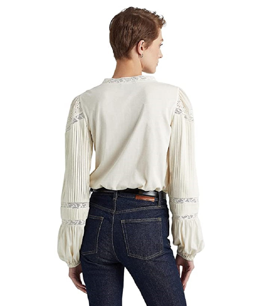 Blusa Ralph Lauren Feminina com Ilhós Bordados em Mistura de Algodão, Branca, Tamanho Médio
