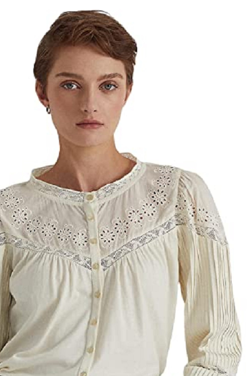 Blusa Ralph Lauren Feminina com Ilhós Bordados em Mistura de Algodão, Branca, Tamanho X-G