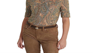 Camiseta Ralph Lauren Feminina Paisley Algodão Elástico Gola Canoa Verde Tamanho Grande