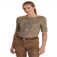 Camiseta Ralph Lauren Feminina Paisley Algodão Elástico Gola Canoa Verde Tamanho Grande