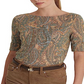 Camiseta Ralph Lauren Feminina Paisley Algodão Elástico Gola Canoa Verde Tamanho Grande