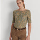 Camiseta Ralph Lauren Feminina Paisley Algodão Elástico Gola Canoa Marrom Tamanho X-G