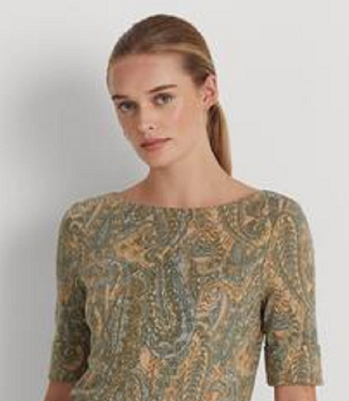 Camiseta Ralph Lauren Feminina Paisley Algodão Elástico Gola Canoa Marrom Tamanho X-G