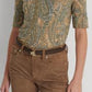 Camiseta Ralph Lauren Feminina Paisley Algodão Elástico Gola Canoa Marrom Tamanho X-G