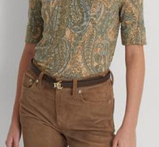 Camiseta Ralph Lauren Feminina Paisley Algodão Elástico Gola Canoa Marrom Tamanho X-G