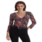 Blusa de malha com sobrepeliz floral Ralph Lauren feminina, preta, tamanho pequeno