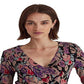 Blusa de malha com sobrepeliz floral Ralph Lauren feminina, preta, tamanho pequeno